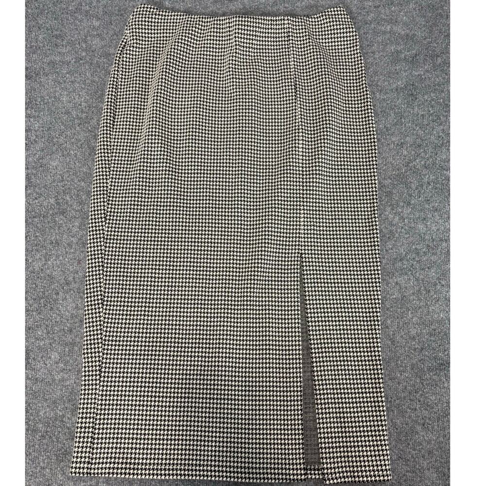 Lane Bryant Black and White Ponte Front Slit Houndstooth Midi Pencil Skirt